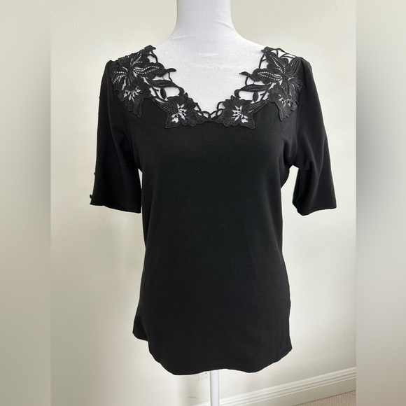 Eden Rose Tops - Eden Rose Couture Black Lace Short Sleeve Top, size T3 which is a Medium